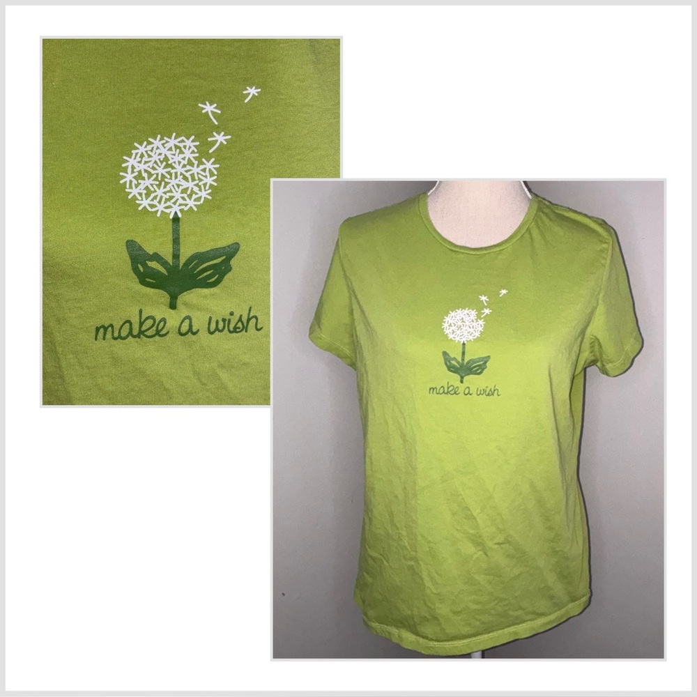 Positivitees green Make A Wish dandelion graphic short sleeve tee shirt Large